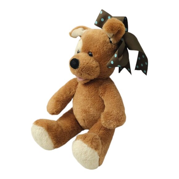 Build A Bear Puppy Dog Plush 13" Stuffed Animal Toy Bent Ears Bow Brown Tan BAB - Picture 3 of 12